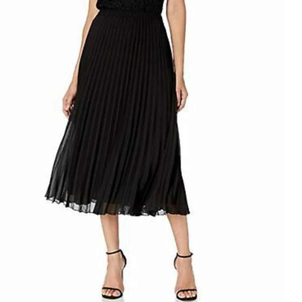 ANNE KLEIN black pleated chiffon midi skirt size large